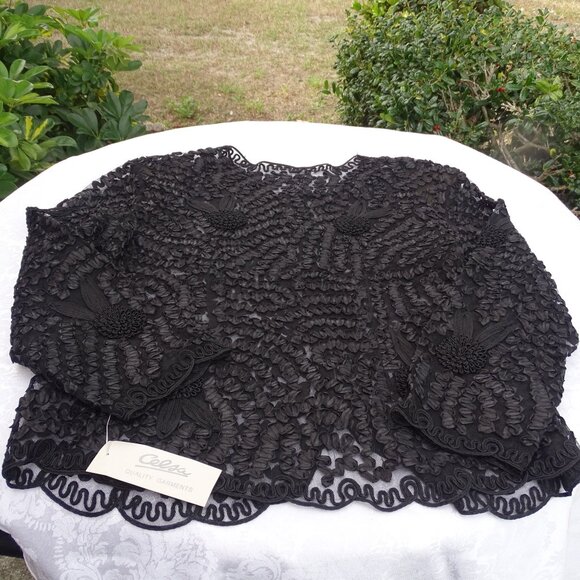 NWT Celsa Black Lace Open Work Cardigan XXL - Picture 10 of 16